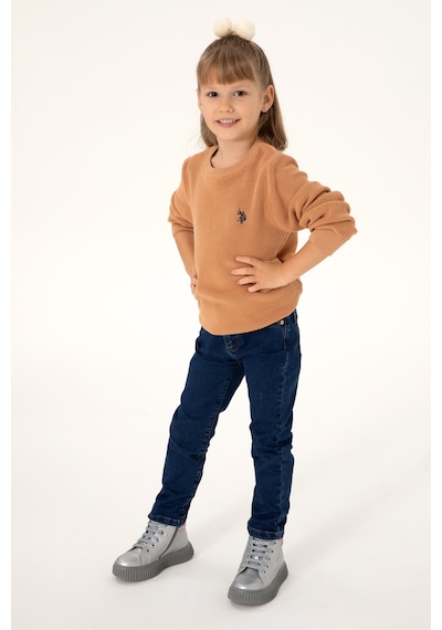 U.S. Polo Assn. Kız Çocuk Camel Bisiklet Yaka Basic Kazak 50293601-VR015