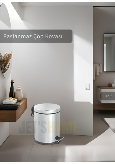 Jet's Home Pedallı Banyo Çöp Kovası Paslanmaz 12 Lt Mutfak Çöp Kutusu Gri Gri