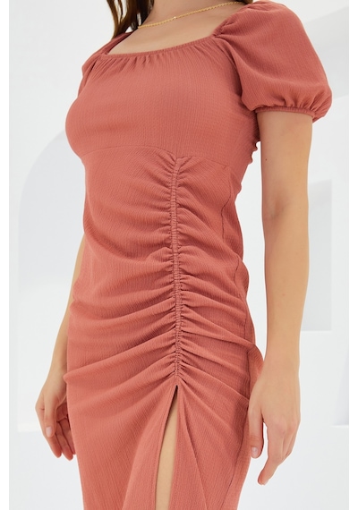 Bigdart Kadın Gül Kurusu Yırtmaçlı Yazlık Örme Elbise 2396 2396bgd19-189-14846 001