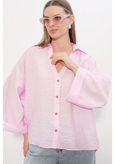 Bigdart Kadın Geniş Kol Oversize Gömlek 20401 - Pembe