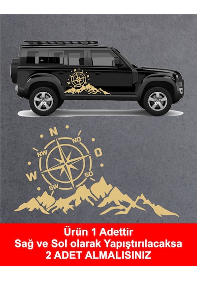 Dağ Ve Pusula Sticker - 4x4, Offroad, Kamp Sticker - Araba Oto Motosiklet Karavan Cam Sticker - 02171 30 Cm