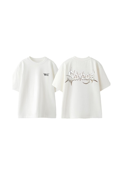 Thewert Savage Tasarım Sırt Baskılı Pamuk Beyaz Oversize T-shirt