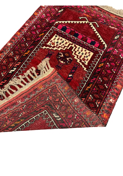 El Dokuma Afgan Halısı Seccade 73x120 Kırmızı %100 Yün Kök Boya Namazlık Kırmızı