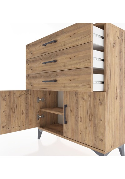 Arges Şifonyer Tek Raflı 3 Çekmeceli 2 Kapaklı 88x30x106 Çam-çam Çam