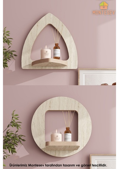 Ahşap Dekoratif Duvar Rafı 2 Li / 3 Lü Set Mtsv - 857 Mermer Desenli