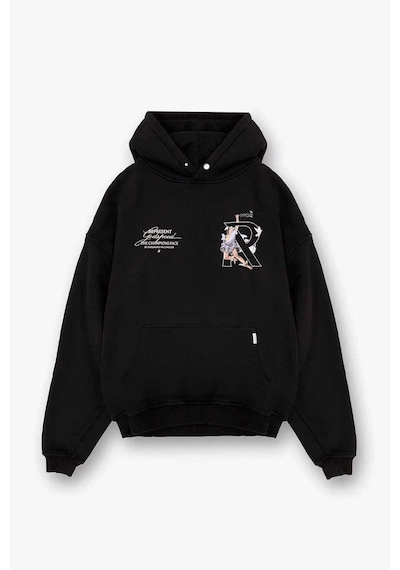 Represent Hermes Jet Black Oversized Hoodie - Yüksek Yoğunluklu Baskı Ve Metal Logo Siyah