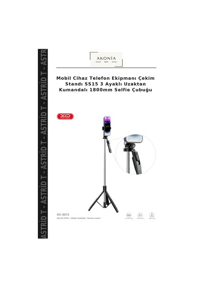 Mobil Cihaz Telefon Ekipmanı Çekim Standı Ss15 3 Ayaklı Uzaktan Kumandalı 1800mm Selfie Çubuğu