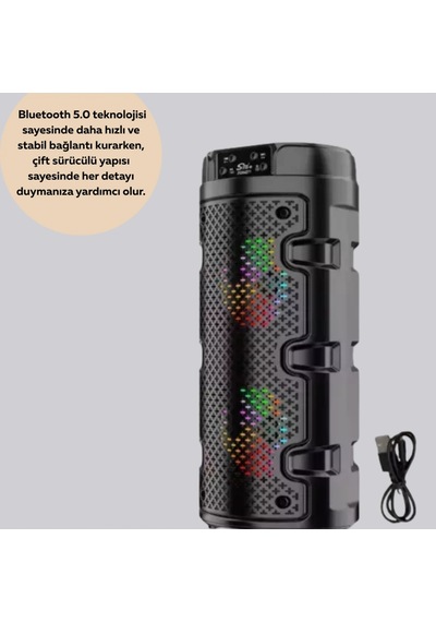 Bluetooth 5.0 Kablosuz Hoparlör Çift Sürücülü Bass Destekli Usb Sd Aux Girişli Taşınabilir