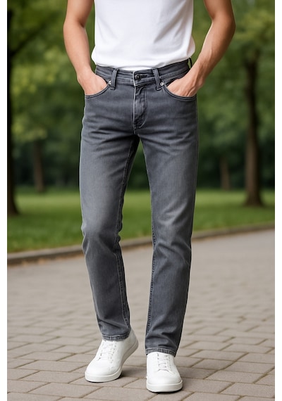 Cedy Denim Xcedy Premium Yüksek Kalite Erkek Klasik 5 Cep Yüksek Bel Regularfit Esnek Boru Paça Pantolon Gri