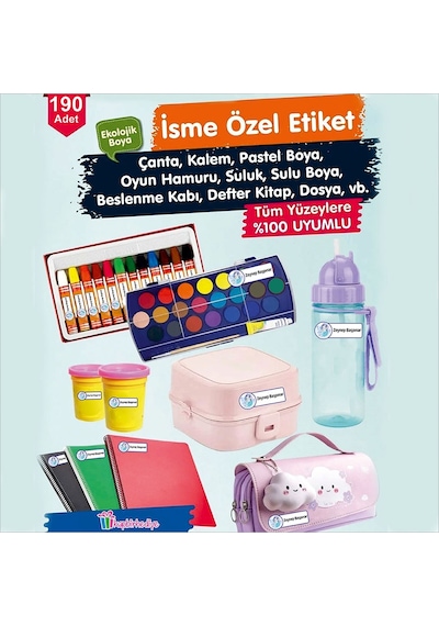 Okul Etiketi Isme Özel Kalem Defter Etiketi Sevimli Kediler -190 Adet Çok Renkli