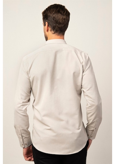 Tudors Modern Slim Fit Pamuklu Kolay Ütü Armürlü Erkek Gömlek-26467 Bej