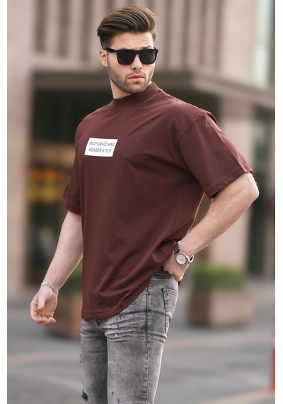 Madmext Kahverengi Yalancı Dik Yaka Oversize Erkek Tişört 7005-kahverengi Kahverengi