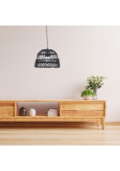 Homyl Rustik Rattan Örgü Retro Avize Işık Kapağı Ev Siyah Siyah