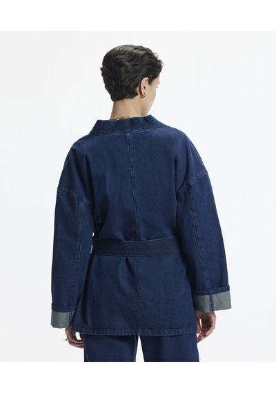 Yargıcı Kemer Detaylı Non Denim Pardösü İndigo