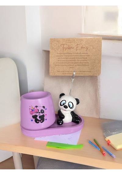 Panda Not - Fotoğraf Tutuculu Kalemlik Saksı Seti Lila
