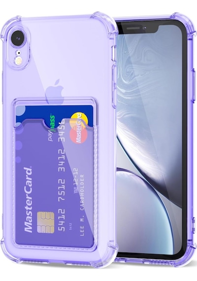 Teknomoda Apple Uyumlu iPhone Xr Kılıf Kartlıklı Anti Şok Korumalı Şeffaf Silikon Lila Lila