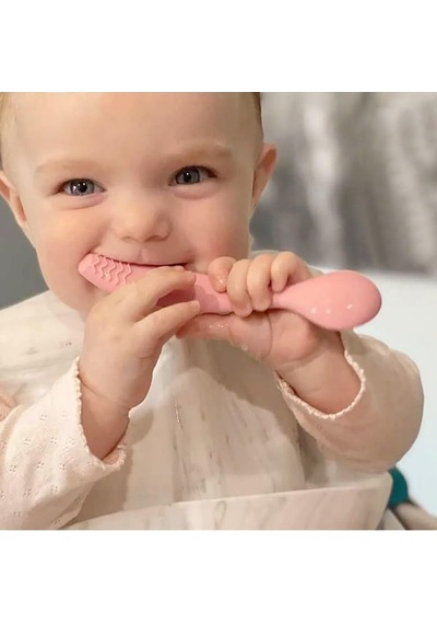 Meleni Baby 4'lü Silikon Mama Kaşığı - Diş Kaşıyıcı Bebek Beslenme Kaşığı Silikon Kaşık Bej, Pembe, Gri, Genel
