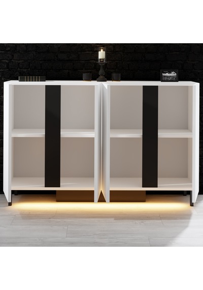 Paris Siyah Demir Ayaklı Rgb Led Işık Sistemli Beyaz Konsol Beyaz - Siyah