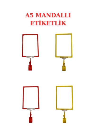 4 Adet Sarı Kırmızı A5 Mandallı Sepet Etiketi Çerçeveli Etiketlik Sarı Kırmızı