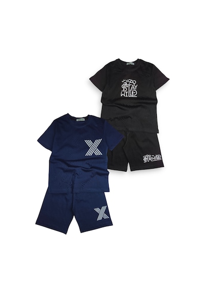 Minik Motion 2'li Set Kısa Kollu Tshirt Ve Şortlu Çocuk Minikmotion Alt Üst Takım Lacivert - Siyah Minik Motion 2'li Set Kısa Kollu Tshirt Ve Şortlu Çocuk Minikmotion Alt Üst Takım Lacivert - Siyah