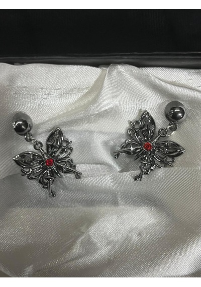 Dükkan Design Taşlı Gotik Kelebek Kolye Antrasit