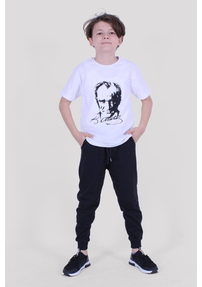 Atatürk Ve Imza Baskılı Ay Yıldız Desenli Uzun Kol Unisex Siyah Takım Siyah