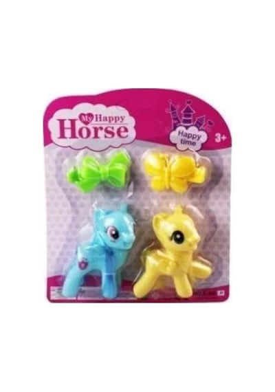 L-34-10 - Pony 2 Li Figür Set Tokalı Kartela Mavi
