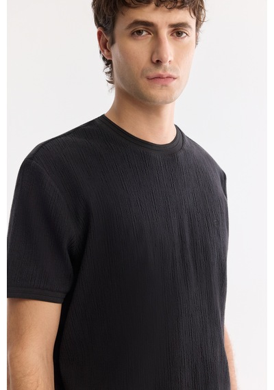 Avva Erkek Siyah Bisiklet Yaka Pamuklu Elastan Regular Fit T-shirt A61y1023