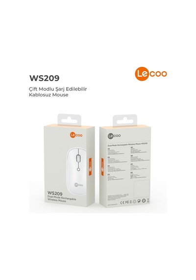Lecoo WS209 Kablosuz 6 Tuşlu 1600DPI Çift Modlu Şarj Edilebilir Optik Mouse