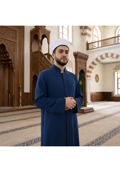 Mansur Namaz Ve İmam Cübbesi Uzun Lacivert Enderun Model Çok Renkli