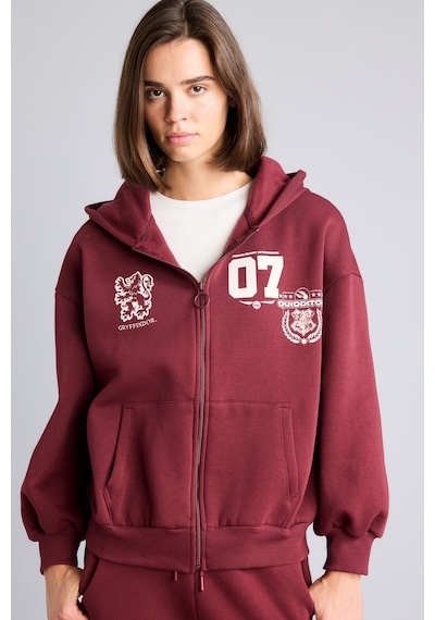 Defacto Harry Potter Gryffindor Baskılı Kapüşonlu Oversize Fermuarlı Kalın Hırka Sweatshirt I3023ax26aubr98 Bordo-br98