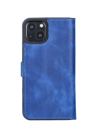 Apple Uyumlu iPhone 13 Deri Cüzdanlı Kılıf Okyanus Mavi