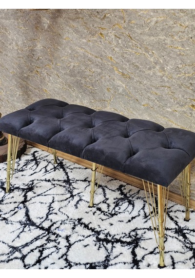 Zafir Metal Gold Tel Ayaklı 100 Cm Puf Bench - Puf - Bench - Oturak - Mutfak Oturağı - Antre Oturağı Füme