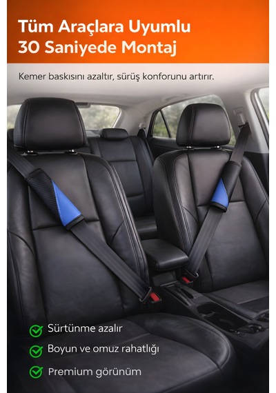 Emniyet Kemeri Kılıfı 2 Adet Deri Carbon Yumuşak Dolgulu Boyun Konfor Emniyet Kemer Pedi - Kmrx3