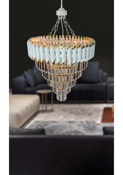 Zamira Beyaz Gold 55 Lik Kristal Taşlı Lüks Avize - Yatak Odası - Salon - Mutfak - Hol Altın