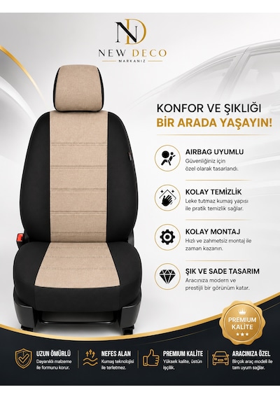 Mazda 323 Uyumlu Oto Koltuk Kılıfı Tam Set Airbag Uyumlu 4 Mevsim Cotfit Serisi 77770948
