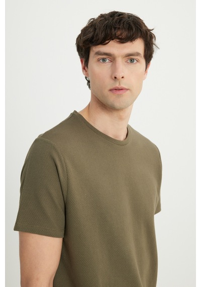 AC&Co / Altınyıldız Classics Erkek Hakı Pamuklu Slim Fit Dar Kesim Bisiklet Yaka Esnek Tişört Haki