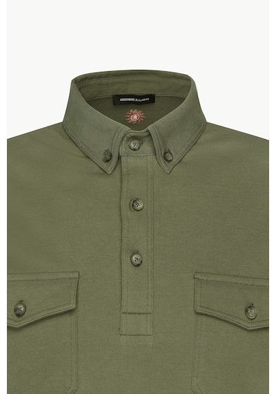 Erkek Hakı Slim Fit Dar Kesim %100 Pamuk Polo Yaka Tişört Haki