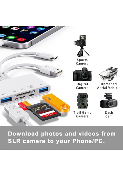 Tr 5'i 1 Arada Bellek Kartı Okuyucu, Usb Otg Adaptörü Ve Sd Kart Okuyucu, İ-phone/i-pad, Usb C Ve Usb A Cihazları İ