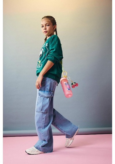 Defacto Kız Çocuk Wide Leg Kargo Geniş Paça Jean Pantolon E5878a825aunm39 Mavi