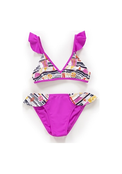 Endeep Kız Çocuk Desenli Volanlı Pembe Bikini Takımı Beyaz