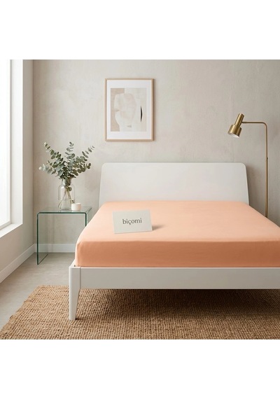 Biçomi Newsheet %100 Pamuklu Kaymayan & Terletmeyen Çift Kişilik Penye Lastikli Çarşaf 180x200 Cm - Somon