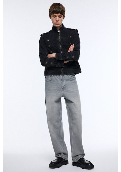 Defacto Regular Fit Dik Yaka Napolyon Fermuarlı Pamuklu Jean Ceket J1024ax26aunm40 Siyah-nm40