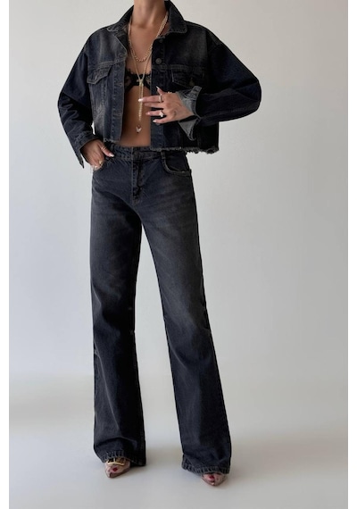 Lacarino 7650 Baggy Flare Kadın Jean Pantolon Brown Tint