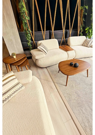 Fawdecor Amorphous Orta Sehpa Ve 3'lü Zigon Sehpa Seti Ceviz