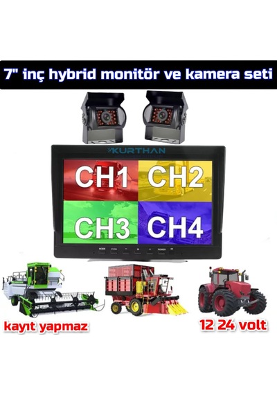 7'' Ekran + 2 Ad Metal Kasa 18 Ir Led Kamera Kayıt Yapmaz 12-24 V