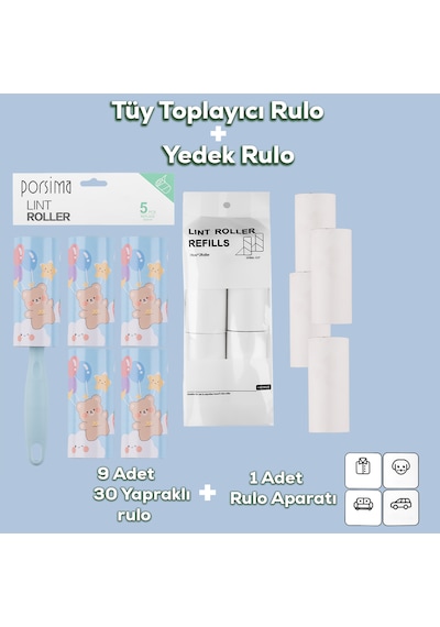 Porsima 3105 Kedi Köpek Tüy Toplayıcı Rulo + 8 Adet Yedek Rulo Ma