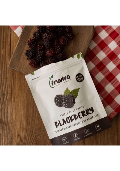 Fruvivo Dondurularak Kurutulmuş Böğürtlen Freeze Dry Blackberry Şeker İlavesiz %100 Doğal Vegan Atıştırmalık 20 G