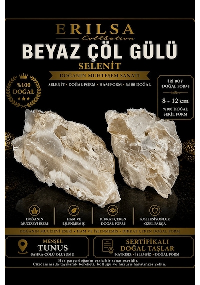 Sertifikalı Beyaz Çöl Gülü Selenit Taşı Kütle - 8-12 Cm İri Boy D