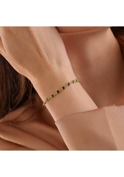 Queen Silver Jewelry 925 Ayar Gümüş Yeşil Renk Geçişli Zirkon Taşlı Tamtur Bileklik Altın